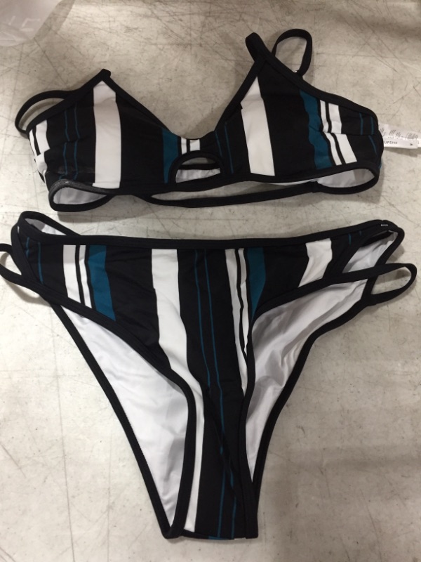 Photo 2 of Blue White And Black Striped Bikini MEDIUM
