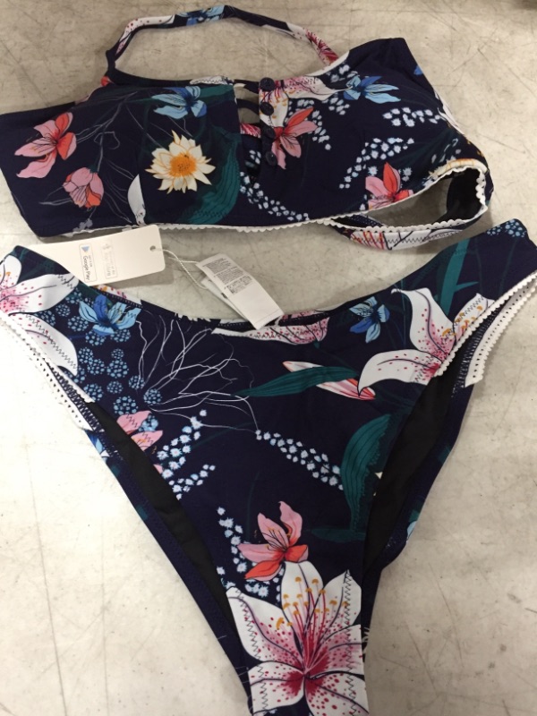 Photo 2 of Navy Floral Cutout Bikini
