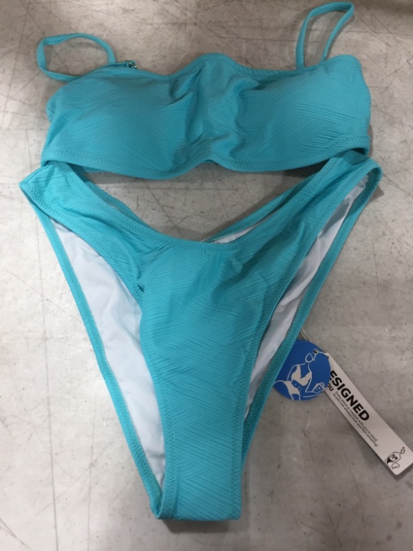 Photo 1 of Blue Bandeau Low-Rised Solid Bikini
