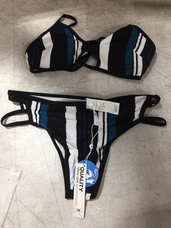 Photo 2 of Blue White And Black Striped Bikini
