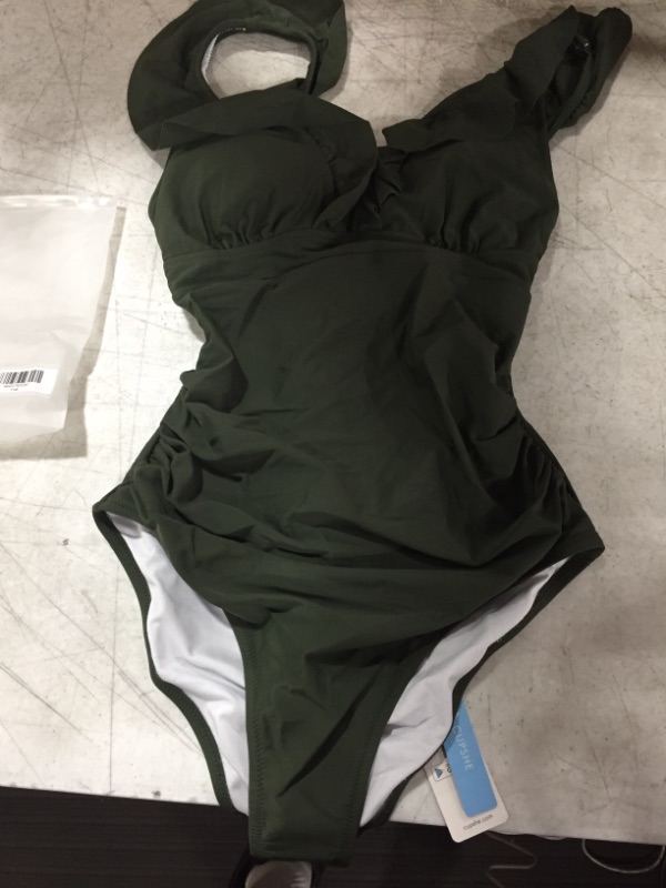 Photo 1 of Moss Green Ruffle Tummy Control One Piece Swimsuit MEDIUM
