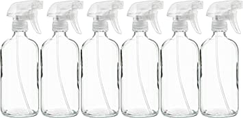 Photo 1 of 6 Pack of 16 oz Refillable Clear Glass Spray Bottles – Reusable Containers with Adjustable Sprayer: Misting & Stream – For Essential Oils, Cosmetics, Cleaning Products, Plants, Cooking, Aromatherapy
