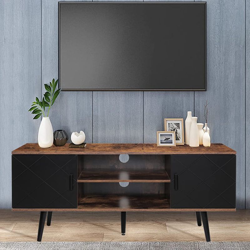 Photo 1 of  TV Stand for 55 inch TV, Entertainment Center with Storage Cabinets & Open Shelf, TV Console, Mid Century Modern TV Stand for Living Room/Bedroom, Black
