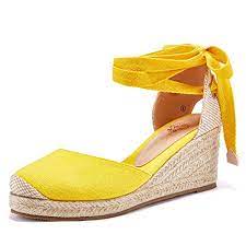 Photo 1 of Ermonn Womens Espadrilles Wedge Sandals Platform Closed Toe Ankle Strap Lace Up Summer Shoes--- SIZE 8
