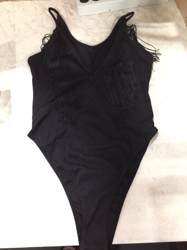 Photo 2 of MEDIUM SIZE  -Milumia Women's Fringe Trim Sleeveless Bodysuit Cami Top ---BELT NOT INCLUDED
