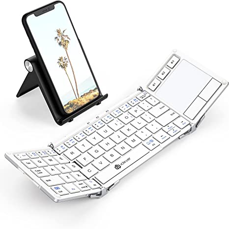 Photo 1 of Foldable Keyboard, iClever BK08 Bluetooth Keyboard with Sensitive Touchpad (Sync Up to 3 Devices), Pocket-Sized Tri-Folded Fodable Keyboard for iPad Mac iPhone Android Windows iOS, White
