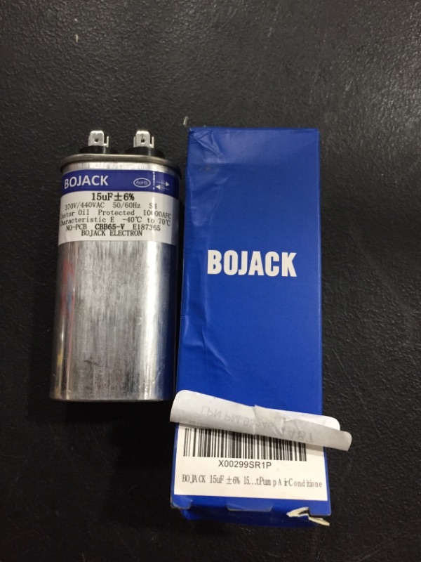 Photo 2 of BOJACK 15 uF ±6% 15 MFD 370V/440V CBB65 Oval Run Start Capacitor for AC Motor Run or Fan Start and Cool or Heat Pump Air Conditione
