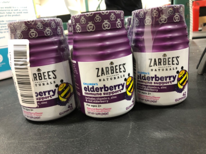 Photo 2 of 3 PACK!! Zarbee's Elderberry Gummies For Kids With Vitamin C, Zinc & Elderberry, Daily Childrens Immune Support Vitamins Gummy For Children Ages 2 And Up, Natural Berry Flavor, 42 Count, EXPIRES END OF JULY! **BEST BY:07/2022**