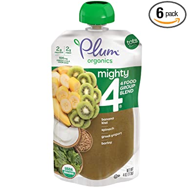 Photo 1 of Plum Organics Baby Food Pouch | Mighty 4 | Banana, Kiwi, Spinach, Greek Yogurt & Barley | 4 Ounce | 6 Pack | Organic Food Squeeze for Babies, Kids, Toddlers **BEST BY:08/16/2022**