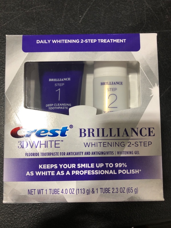 Photo 2 of Crest 3D White Brilliance 2 Step Kit, Deep Clean Toothpaste (4oz) + Teeth Whitening Gel (2.3oz) **BEST BY:07/2023**
