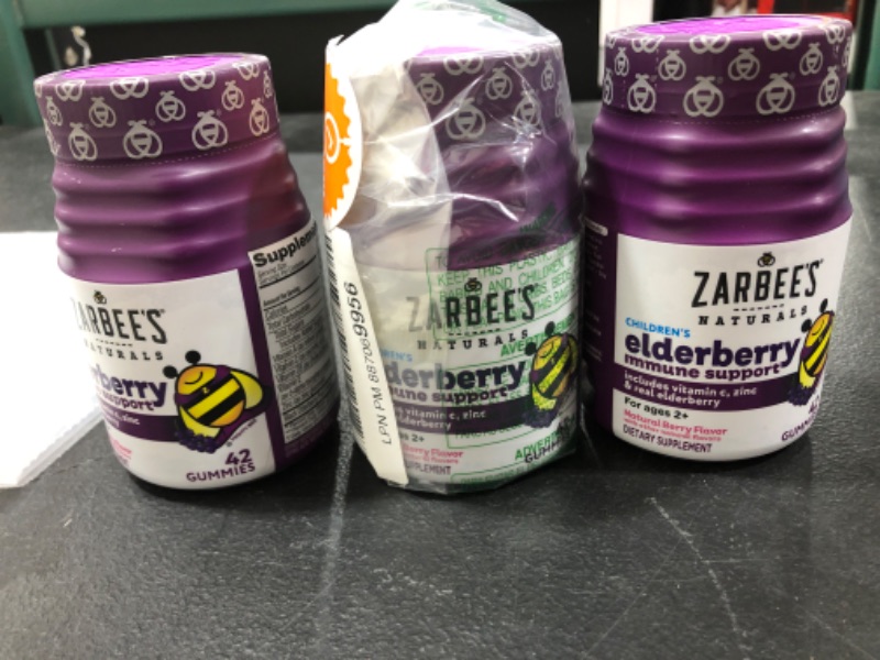 Photo 2 of 3 PACK! Zarbee's Elderberry Gummies For Kids With Vitamin C, Zinc & Elderberry, Daily Childrens Immune Support Vitamins Gummy For Children Ages 2 And Up, Natural Berry Flavor, 42 Count * EXPIRES SOON! **BEST BY:07/2022**