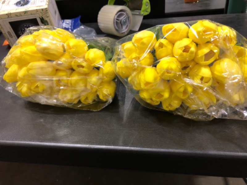 Photo 3 of 30pcs Yellow Artificial Latex Tulips for Party Home Wedding Decoration, 2 BUNDLES!  60PCS TOTAL!! 