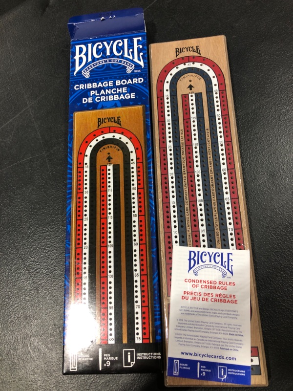 Photo 2 of Bicycle 3-Track Color Coded Wooden Cribbage Board Games
