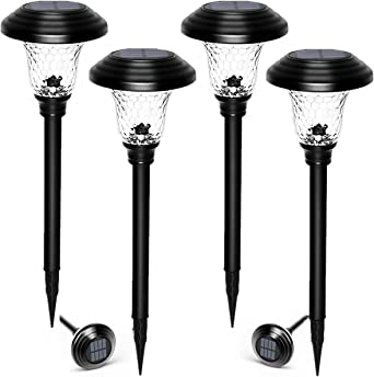 Photo 1 of XuHaoC Solar Outdoor Lights,IP65 Waterproof-led Lights,Auto on/Off,No Wiring Required.Solar Pathway Light?Stainless Steel Material-Outdoor Lights for Garden Porch Walkway Patio Lawn 4 Pack (Black)
