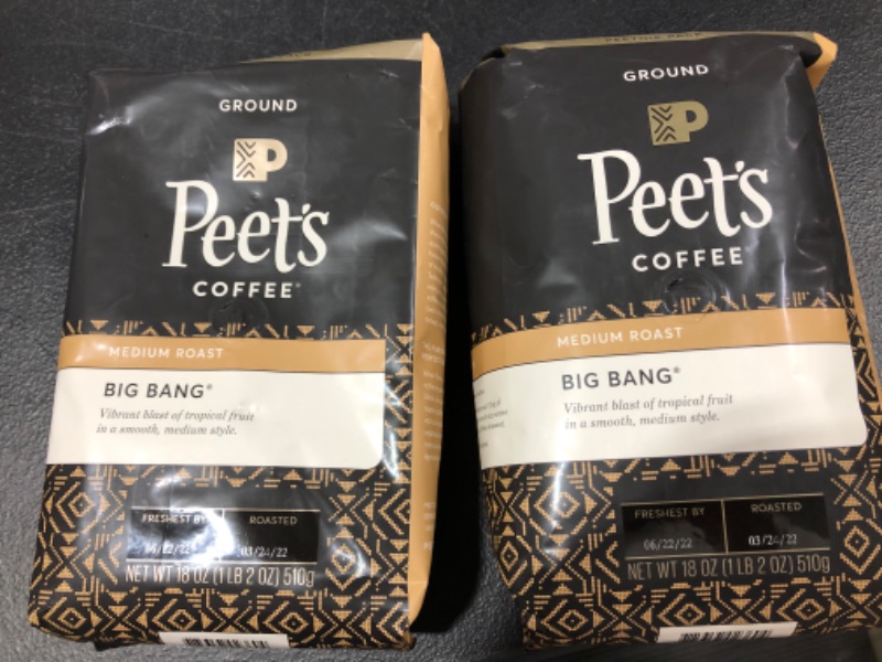 Photo 2 of 2 PACK!! Peet's Coffee, Medium Roast Ground Coffee - Big Bang 18 Ounce Bag, Packaging May Vary, EXPIRED!! **BEST BY:06/22/2022**
