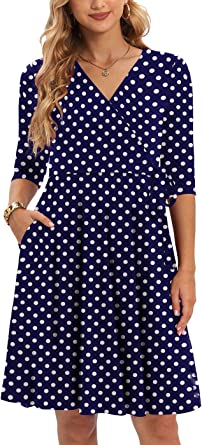 Photo 1 of CHARMYI Wrap Dress for Women Casual V Neck Floral Party Swing A-Line Faux Wrap Dresses Midi Length, Large