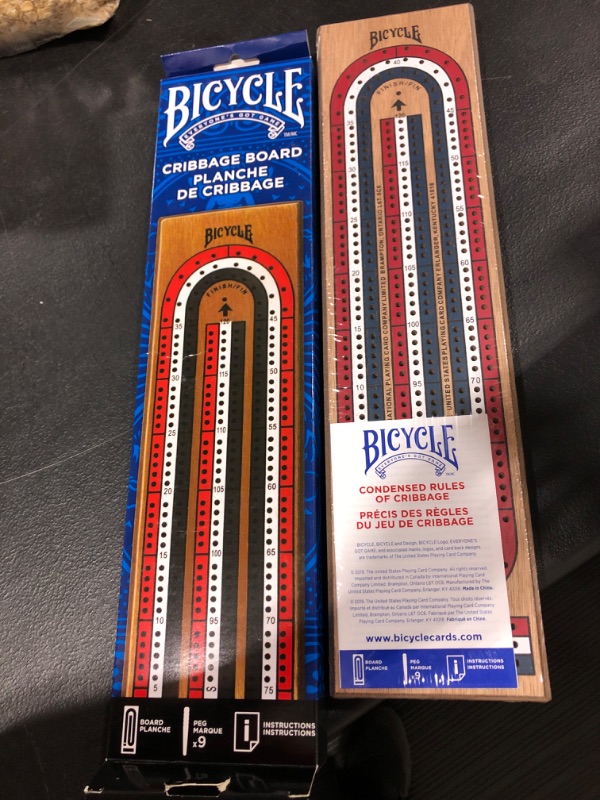 Photo 2 of Bicycle 3-Track Color Coded Wooden Cribbage Board Games
