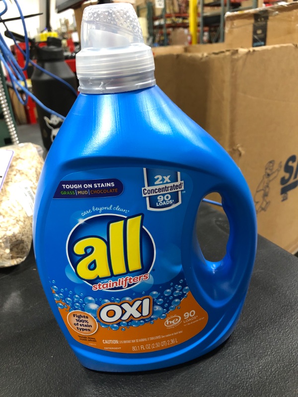 Photo 1 of all Laundry Detergent Liquid, Fights Tough Stains with OXI Power, High Efficiency Compatible, 2X Concentrated, 90 Loads
