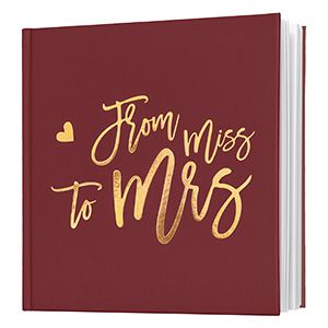 Photo 1 of Calculs She's Traveling from Miss to Mrs Polaroid Bridal Shower Guest Book 8.5" Square Event Guest Registry Books, Burngundy Cover, Gold Foil Stamping, Blank White Pages
