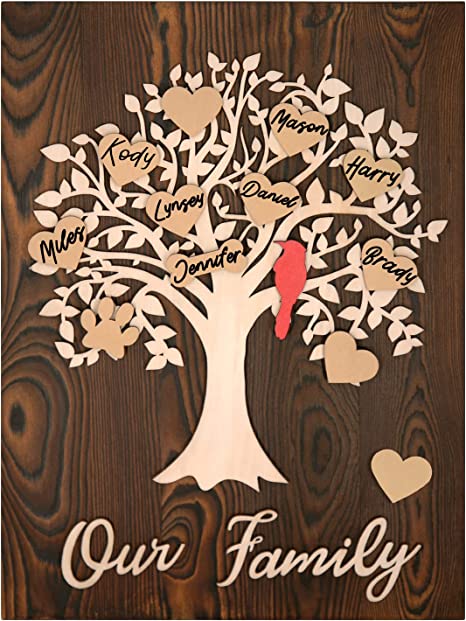 Photo 1 of 3D Personalized Wooden Family Tree for Fathers Day | DIY Family Name Sign (15.75''x11.75'') with 13 Magnetic Stickers | Family Keepsake | Grandparent Gift | Housewarming Gift
