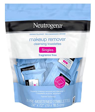 Photo 1 of (2 pack) Neutrogena Fragrance-Free Makeup Remover Cleansing Towelette Singles, Individually-Wrapped Daily Face Wipes 20 ct

