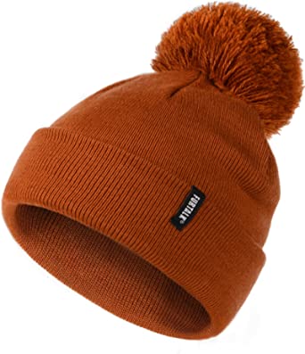 Photo 1 of FURTALK Toddler Winter Hat Pom Pom Beanie Hat Double Layer Kids Knit Winter Pom Hats
