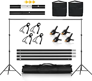 Photo 1 of Backdrop Stand, CPLIRIS 6.5x10ft Adjustable Background Support with 4 Spring Clips, 2 Sandbag, 4 Backdrop Holder Clips