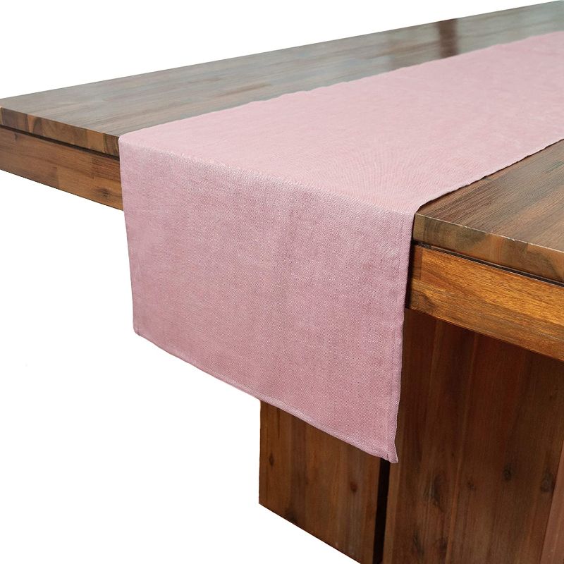 Photo 1 of artésien maison French Linen Table Runner - Rustic Farmhouse Style - Large 15x120 inch (Dusty Rose - Pink) - Stonewashed Linen Cloth Table Runner
