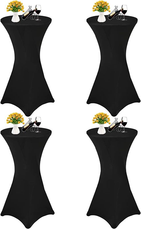 Photo 1 of 4 Packs Cocktail Stretch Square Corners Tablecloth Cocktail Table Cover  (Black, 24"x43")
