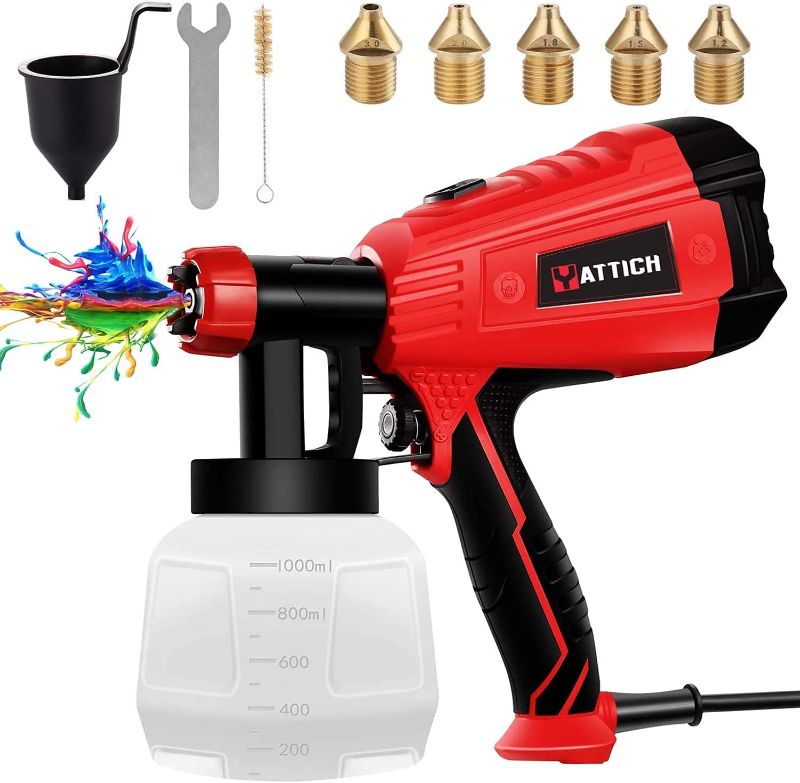 Photo 1 of YATTICH Paint Sprayer, High Power HVLP Spray Gun, with 5 Copper Nozzles & 3 Patterns, Easy to Clean, for Furniture, Fence, Car, Bicycle, Chair etc. YT-191
