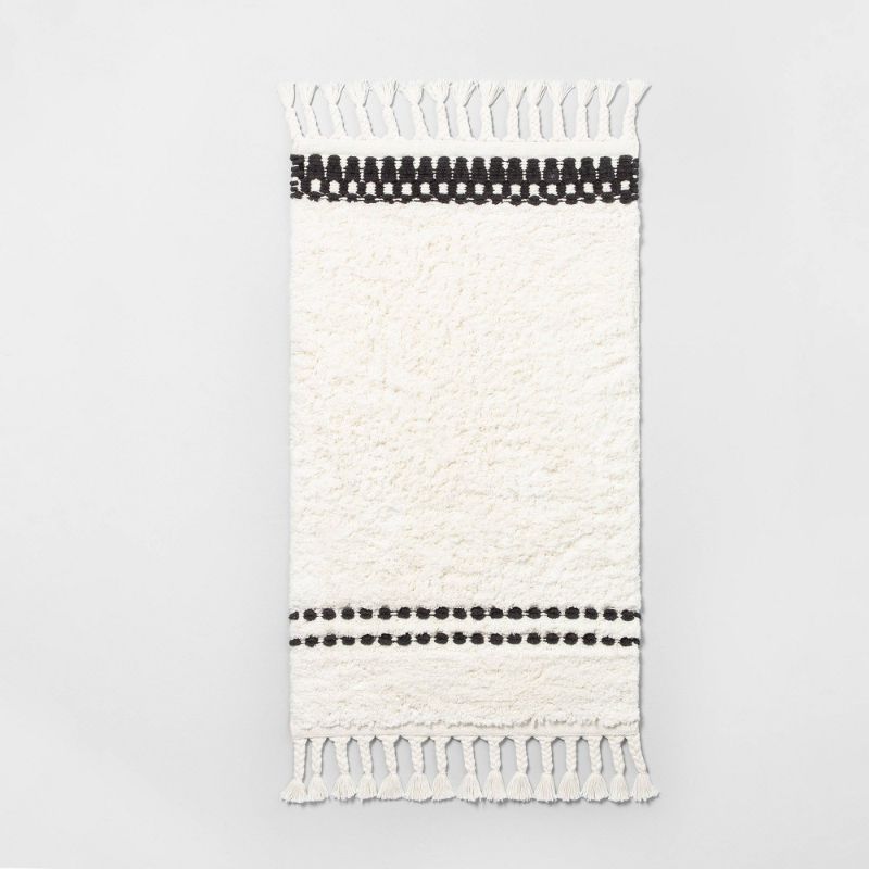 Photo 1 of 1 PACK Stitch Stripe Bath Rug with Braided Fringe White/Black - Hearth & Hand™ with Magnolia

