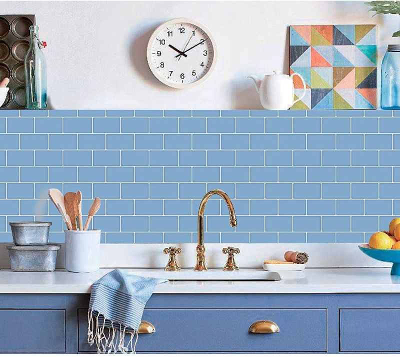 Photo 1 of  Art3d 11.8" x 11.8" Peel and Stick Backsplash Tiles for Kitchen, Shiny Light Blue