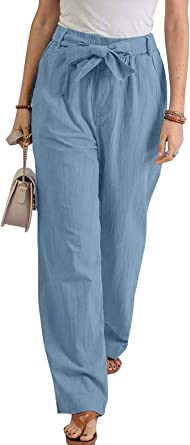 Photo 1 of EVALESS Casual Pants for Women Solid Color Elastic High Waisted Comfy Trousers with Pockets (L)