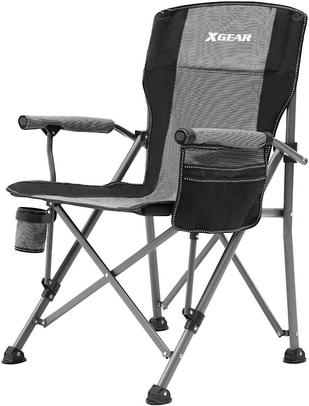 Photo 1 of Camping Chair Hard Arm High Back Lawn Chair Heavy Duty with Cup Holder, for Camp, Fishing, Hiking, Outdoor, Carry Bag Included (Cool Gray)
