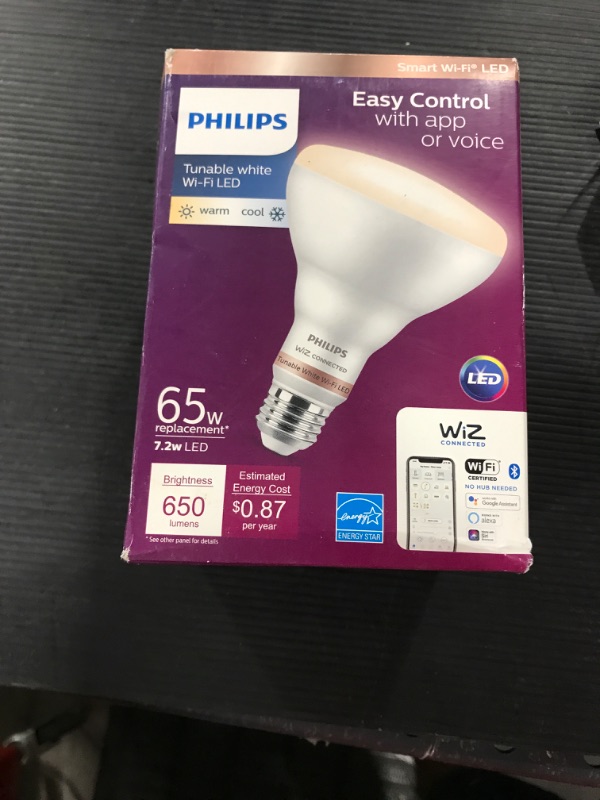 Photo 2 of Philips Tunable White BR30 LED 65W Equivalent Dimmable WiZ Connected Smart Light Bulb
