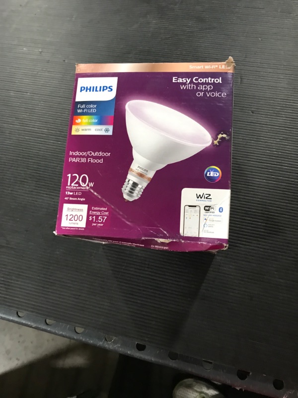 Photo 2 of Philips Color and Tunable White PAR38 120W Equivalent Dimmable Smart Wi-Fi WiZ Connected LED Light Bulb
