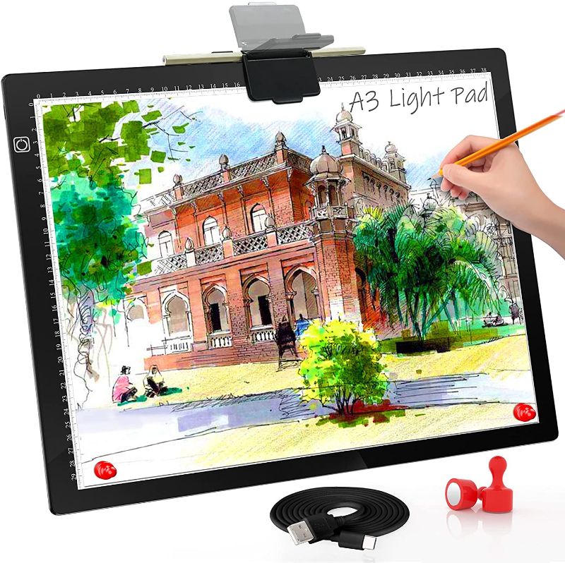 Photo 1 of A3 Light Board, Light Pad for Diamond Painting, comzler 6 Levels&Stepless Dimmable Light Box for Tracing, Ultra-Thin LED Copy Board with Type-C Cable for Weeding Vinyl,Sketching, Animation