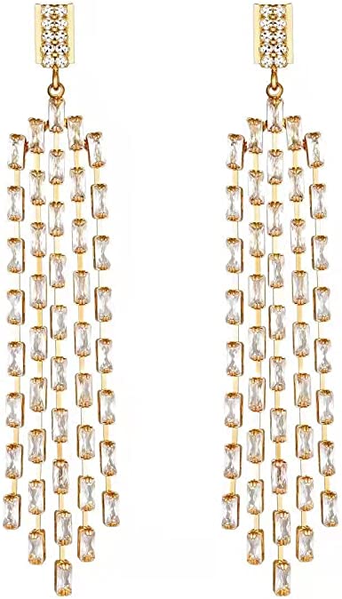 Photo 1 of Holy Rose Women Tassel Earrings , Cubic Zirconia Crystal Girls' Earingssimple Pendant,Simulated Diamond Long Earrings for Women's Gift
