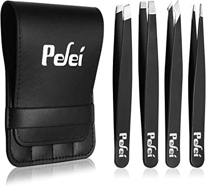 Photo 1 of Pefei Tweezers Set - Professional Stainless Steel Tweezers for Eyebrows - Great Precision for Facial Hair, Splinter and Ingrown Hair Removal (Black)
