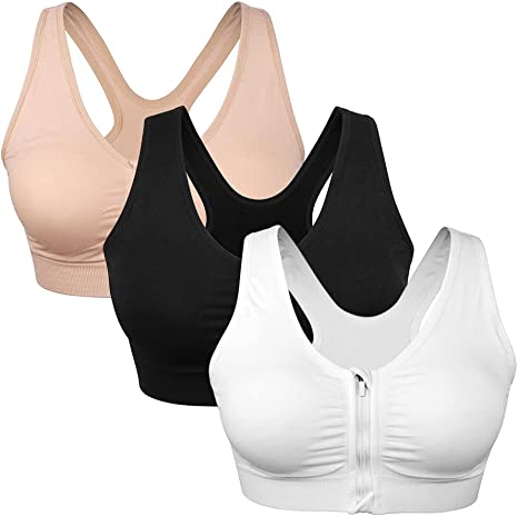 Photo 1 of SIZE LARGE -Women's Zip Front Sports Bra Wireless Post-Surgery Bra Active Yoga Sports Bras
