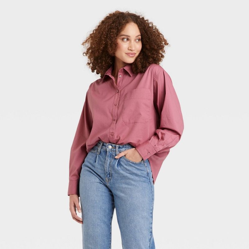 Photo 1 of Women's Long Sleeve Oversized Button-Down Boyfriend Shirt - a New Day™ M
