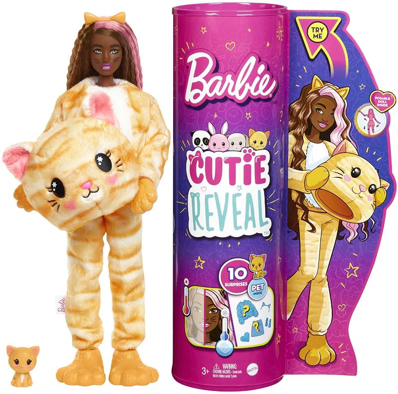 Photo 1 of Barbie Cutie Reveal Doll with Plush Animal Costume and 10 Surprises Including Mini Pet and Color Change