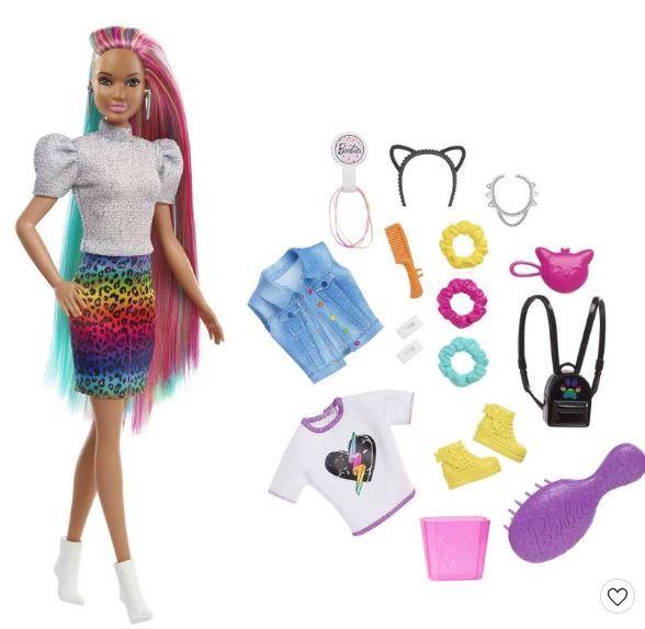 Photo 1 of Barbie Leopard Rainbow Hair Doll - Silver Top