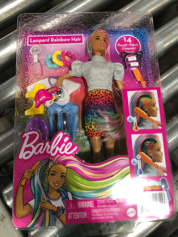 Photo 2 of Barbie Leopard Rainbow Hair Doll - Silver Top