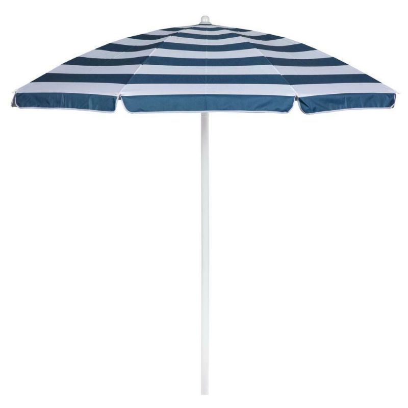 Photo 1 of 5 Ft. Portable Beach Umbrella, (Blue & White Stripe)
