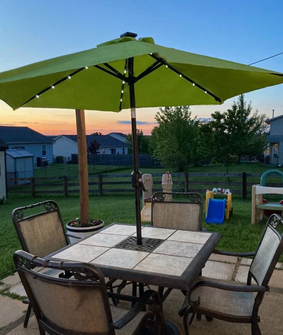 Photo 1 of 7.5FT FRUITEAM SOLAR LED UMBRELLA, YELLOW GREEN
