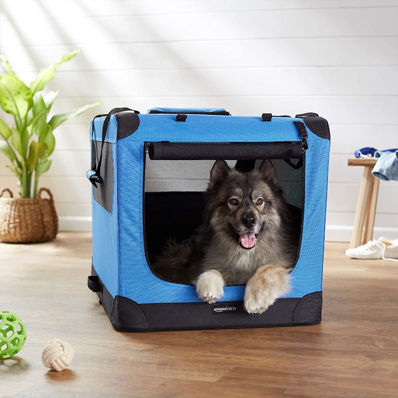 Photo 1 of AmazonBasics Premium Folding Portable Soft Pet Dog Crate Carrier Kennel - 36 x 24 x 24 Inches, Blue