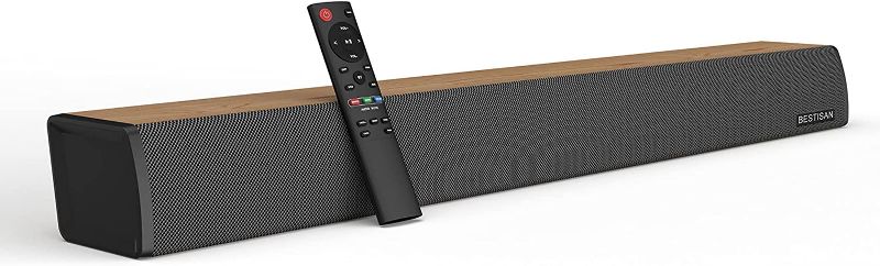 Photo 1 of (2022 Version) Sound Bar, BESTISAN Soundbar for TV, 2.0 Channel Sound bar with Wired and Wireless Bluetooth 5.0 TV Speaker (24-Inch, Deep Bass, 3 Equalizer Modes, Optical/Coaxical/Aux in Connection)
