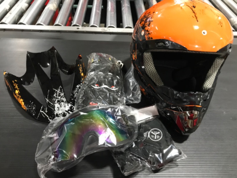 Photo 7 of [Size XL] Off-Road DOT Bike Motorcycle Helmet ATV Helmet Unisex DOT Approved [Orange]-(Gloves Goggles Face Shield) 4Pcs Set