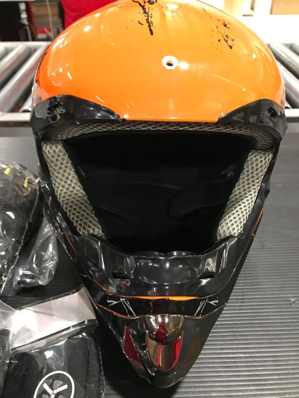 Photo 5 of [Size XL] Off-Road DOT Bike Motorcycle Helmet ATV Helmet Unisex DOT Approved [Orange]-(Gloves Goggles Face Shield) 4Pcs Set